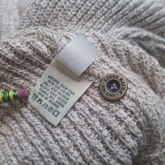 Eddie Bauer Sweater Mens XLT Beige Knit USA Classic 5 Button Henley Fisherman - Picture 14 of 16